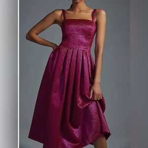 Monique Lhuillier Squareneck A-Line Metalic Pink Shine Dress, size 2